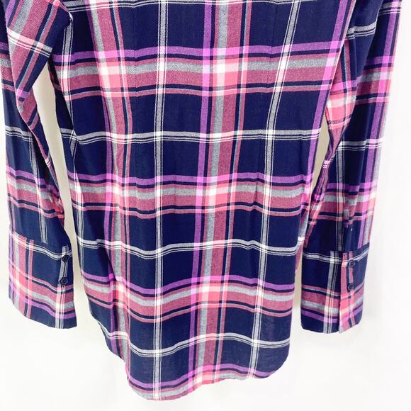 EXPRESS Plaid Checker Lace Up Button Up Long Sleeve Top - Picture 6 of 9